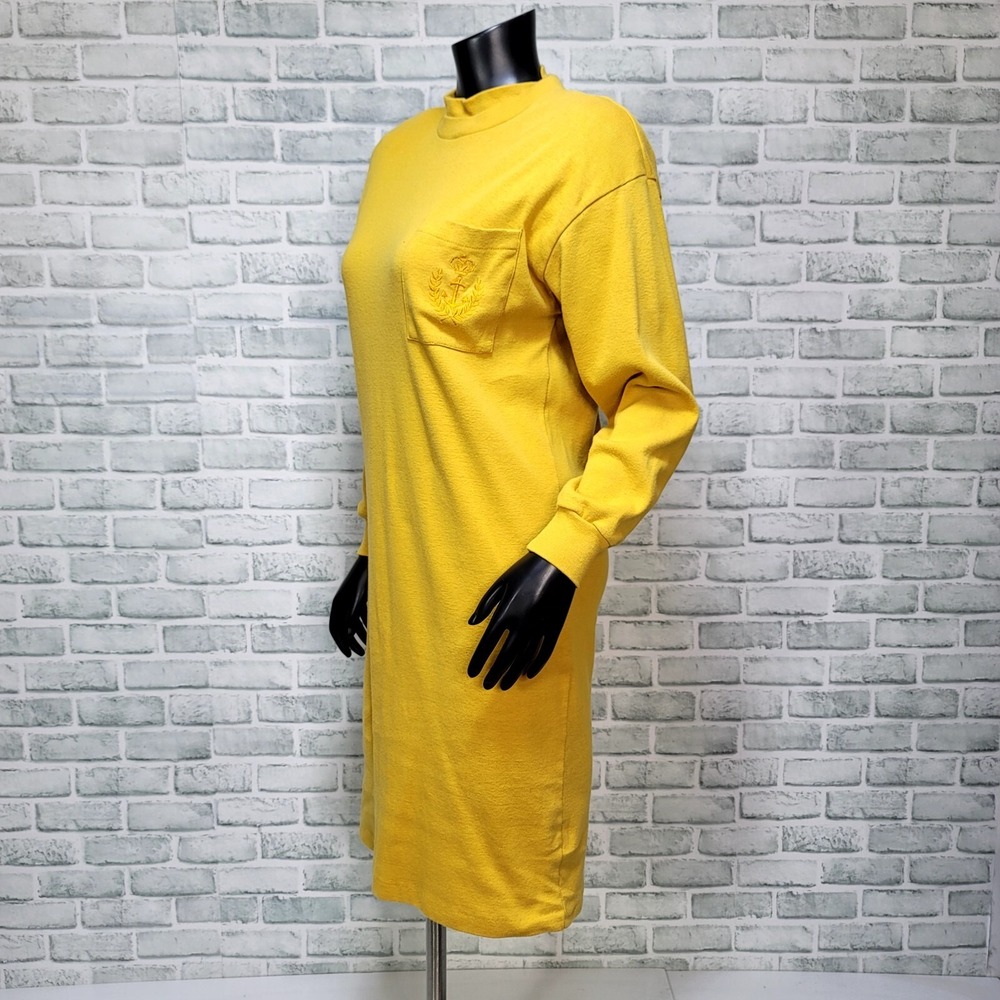 Vintage Disorderly Conduct Yellow Sweatshirt Dress Mock Neck Crest Logo Normcore - Picture 8 of 12